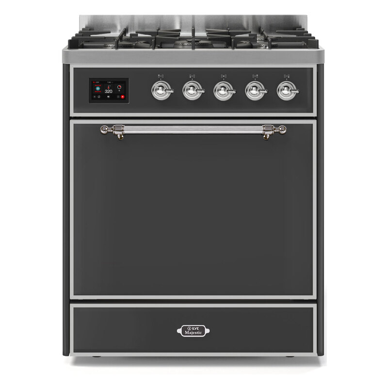 ILVE UM30DQNE3MGCLP Majestic II 30" Dual Fuel Range (Liquid Propane, Solid Door, Graphite Matte, Chrome)