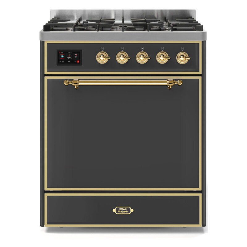 ILVE UM30DQNE3MGGLP Majestic II 30" Dual Fuel Range (Liquid Propane, Solid Door, Graphite Matte, Brass)