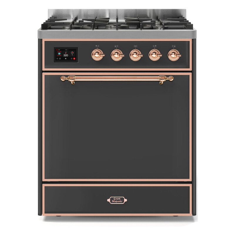 ILVE UM30DQNE3MGPLP Majestic II 30" Dual Fuel Range (Liquid Propane, Solid Door, Graphite Matte, Copper)