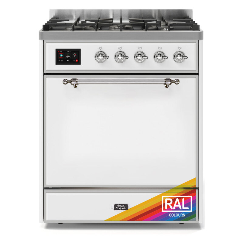 ILVE UM30DQNE3RACLP Majestic II 30" Dual Fuel Range (Liquid Propane, Solid Door, RAL, Chrome)