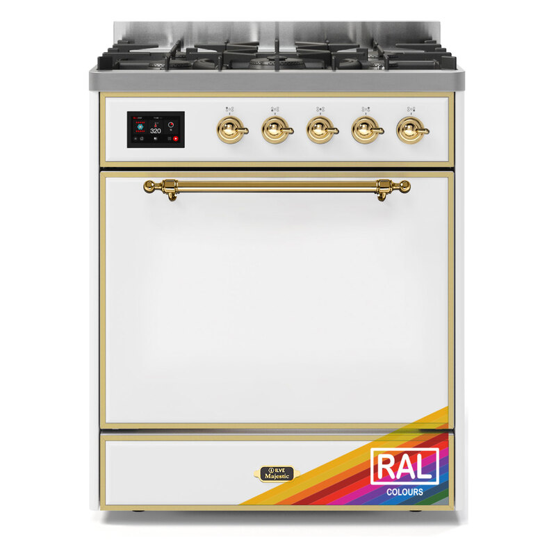 ILVE UM30DQNE3RAGLP Majestic II 30" Dual Fuel Range (Liquid Propane, Solid Door, RAL, Brass)