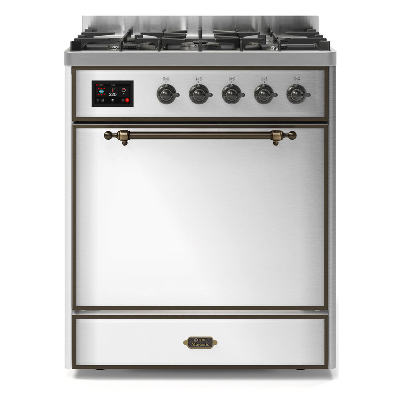 ILVE UM30DQNE3SSBLP Majestic II 30" Dual Fuel Range (Liquid Propane, Solid Door, Stainless Steel, Burnished)