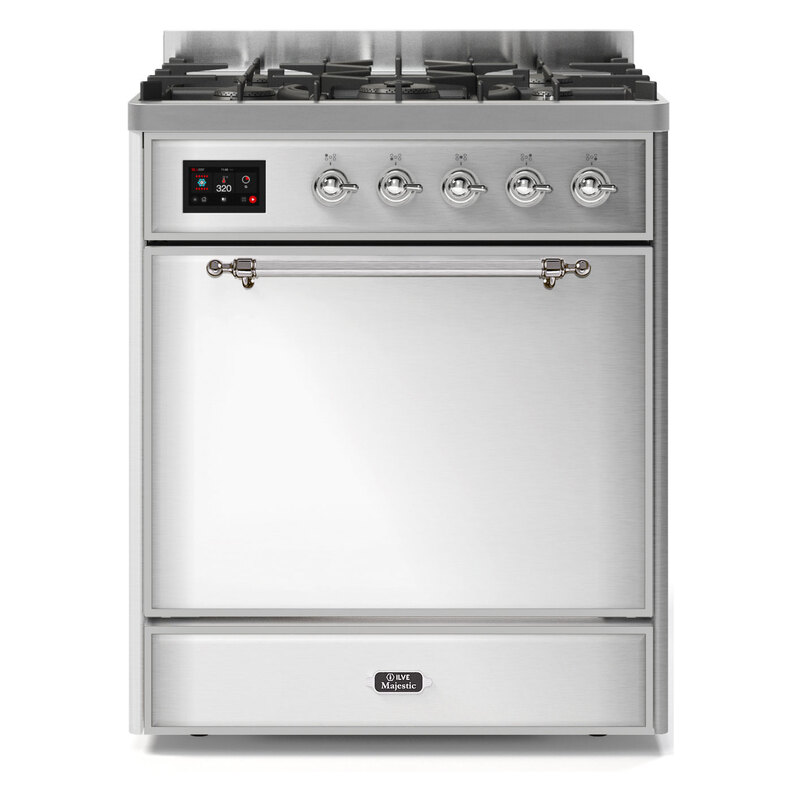 ILVE UM30DQNE3SSCLP Majestic II 30" Dual Fuel Range (Liquid Propane, Solid Door, Stainless Steel, Chrome)