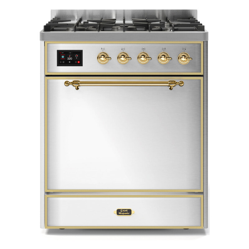 ILVE UM30DQNE3SSGLP Majestic II 30" Dual Fuel Range (Liquid Propane, Solid Door, Stainless Steel, Brass)