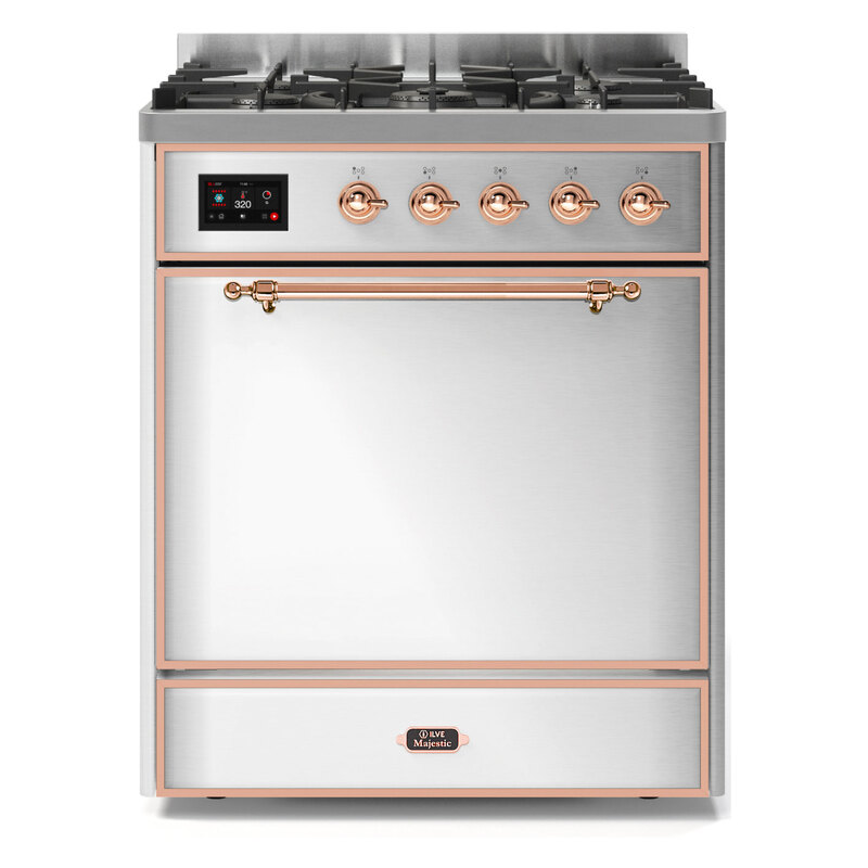 ILVE UM30DQNE3SSPLP Majestic II 30" Dual Fuel Range (Liquid Propane, Solid Door, Stainless Steel, Copper)