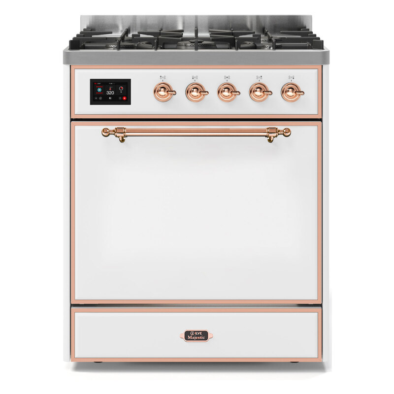 ILVE UM30DQNE3WHPLP Majestic II 30" Dual Fuel Range (Liquid Propane, Solid Door, White, Copper)