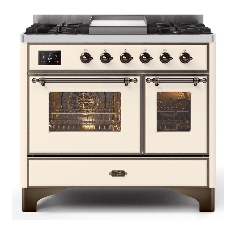 ILVE UMD10FDNS3AWB Majestic II 40" Dual Fuel Range (Natural Gas, Triple Glass Door, Antique White, Burnished)