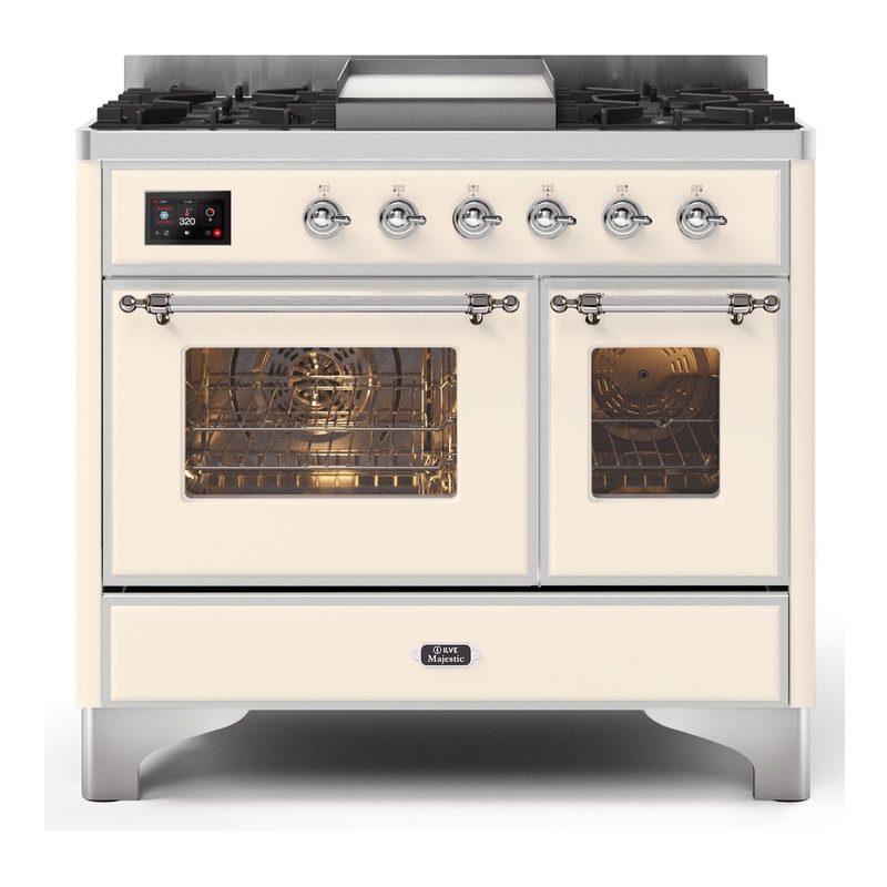 ILVE UMD10FDNS3AWCLP Majestic II 40" Dual Fuel Range (Liquid Propane, Triple Glass Door, Antique White, Chrome)