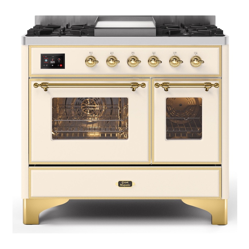 ILVE UMD10FDNS3AWGLP Majestic II 40" Dual Fuel Range (Liquid Propane, Triple Glass Door, Antique White, Brass)