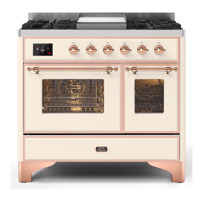 ILVE UMD10FDNS3AWPLP Majestic II 40" Dual Fuel Range (Liquid Propane, Triple Glass Door, Antique White, Copper)