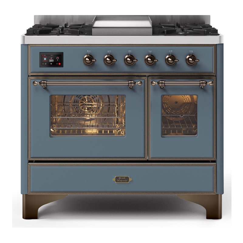 ILVE UMD10FDNS3BGBLP Majestic II 40" Dual Fuel Range (Liquid Propane, Triple Glass Door, Blue Grey, Burnished)