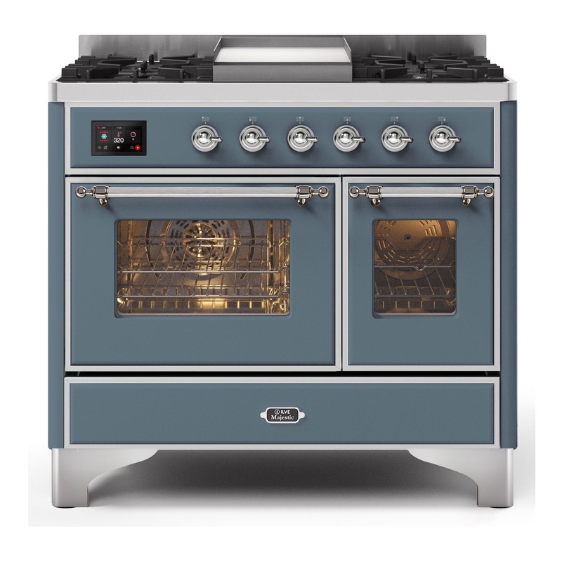 ILVE UMD10FDNS3BGCLP Majestic II 40" Dual Fuel Range (Liquid Propane, Triple Glass Door, Blue Grey, Chrome)