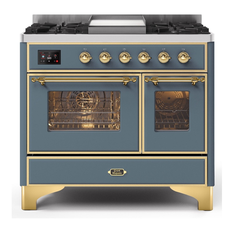 ILVE UMD10FDNS3BGGLP Majestic II 40" Dual Fuel Range (Liquid Propane, Triple Glass Door, Blue Grey, Brass)