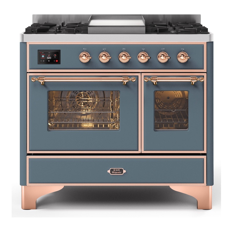 ILVE UMD10FDNS3BGPLP Majestic II 40" Dual Fuel Range (Liquid Propane, Triple Glass Door, Blue Grey, Copper)