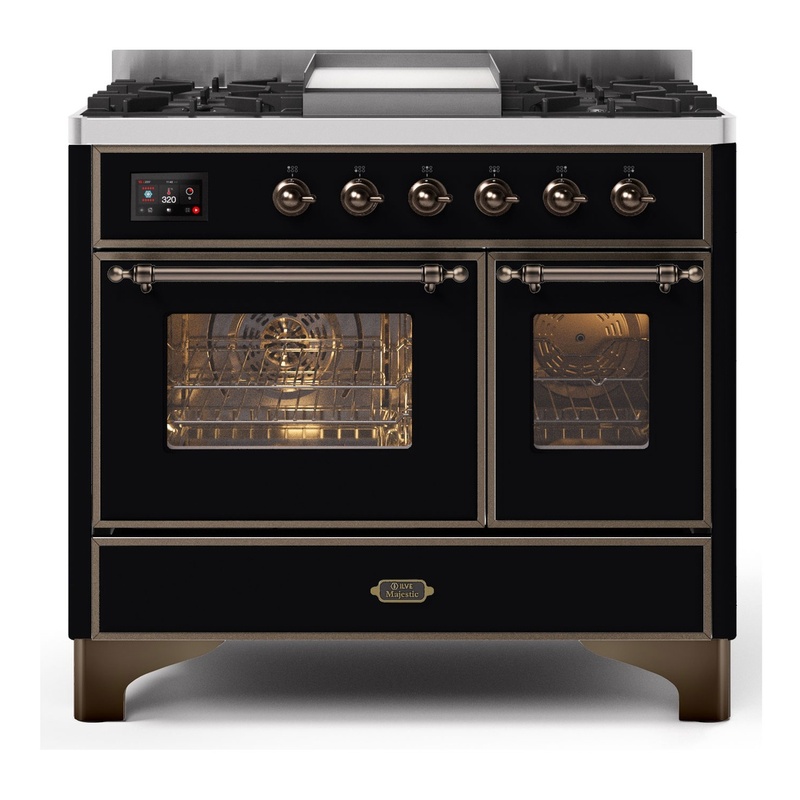 ILVE UMD10FDNS3BKBLP Majestic II 40" Dual Fuel Range (Liquid Propane, Triple Glass Door, Glossy Black, Burnished)