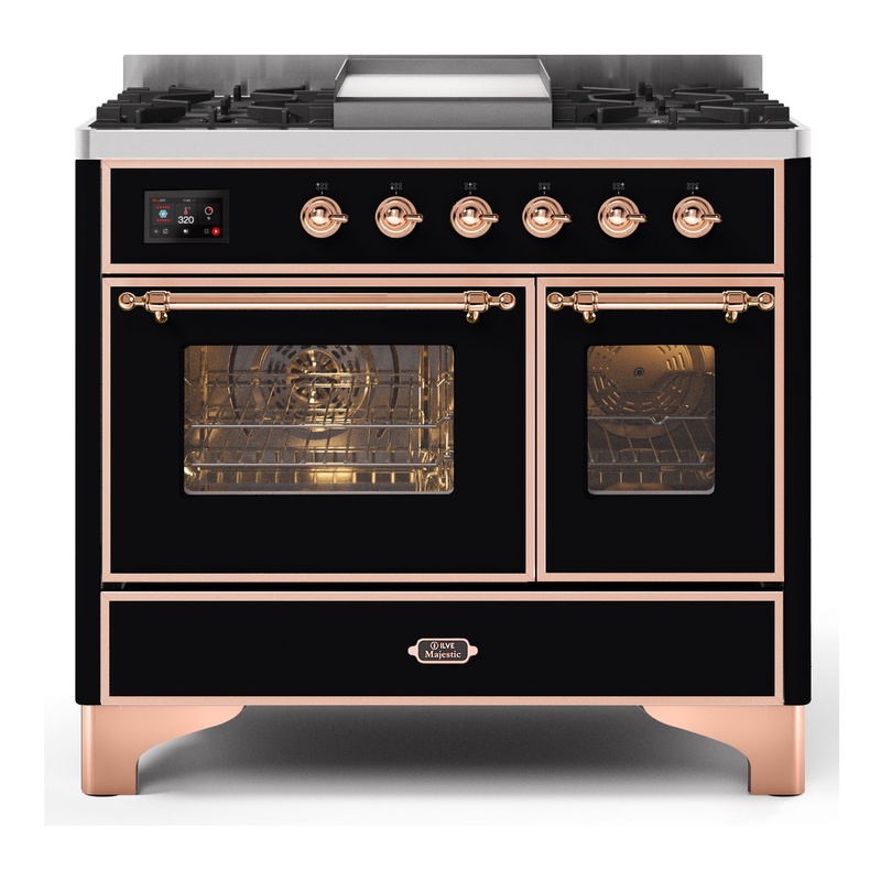 ILVE UMD10FDNS3BKPLP Majestic II 40" Dual Fuel Range (Liquid Propane, Triple Glass Door, Glossy Black, Copper)