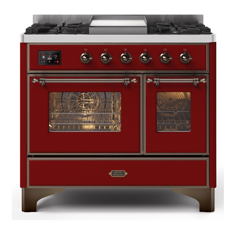 ILVE UMD10FDNS3BUBLP Majestic II 40" Dual Fuel Range (Liquid Propane, Triple Glass Door, Burgundy, Burnished)