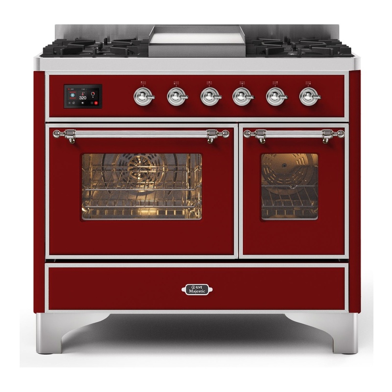 ILVE UMD10FDNS3BUCLP Majestic II 40" Dual Fuel Range (Liquid Propane, Triple Glass Door, Burgundy, Chrome)