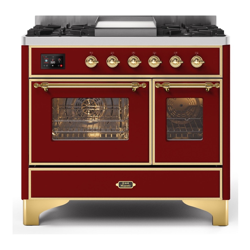 ILVE UMD10FDNS3BUGLP Majestic II 40" Dual Fuel Range (Liquid Propane, Triple Glass Door, Burgundy, Brass)