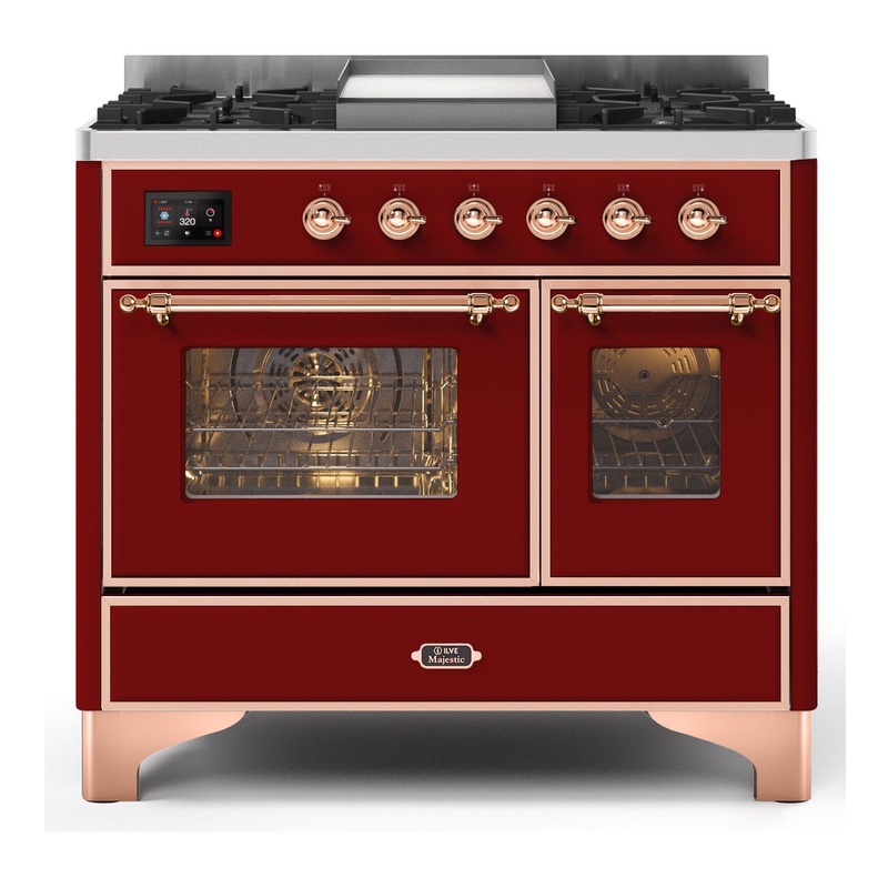 ILVE UMD10FDNS3BUPLP Majestic II 40" Dual Fuel Range (Liquid Propane, Triple Glass Door, Burgundy, Copper)