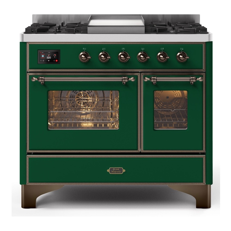 ILVE UMD10FDNS3EGBLP Majestic II 40" Dual Fuel Range (Liquid Propane, Triple Glass Door, Emerald Green, Burnished)