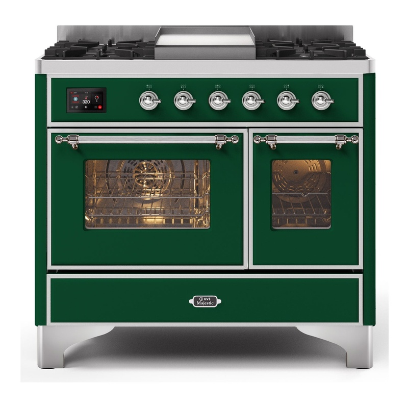 ILVE UMD10FDNS3EGCLP Majestic II 40" Dual Fuel Range (Liquid Propane, Triple Glass Door, Emerald Green, Chrome)