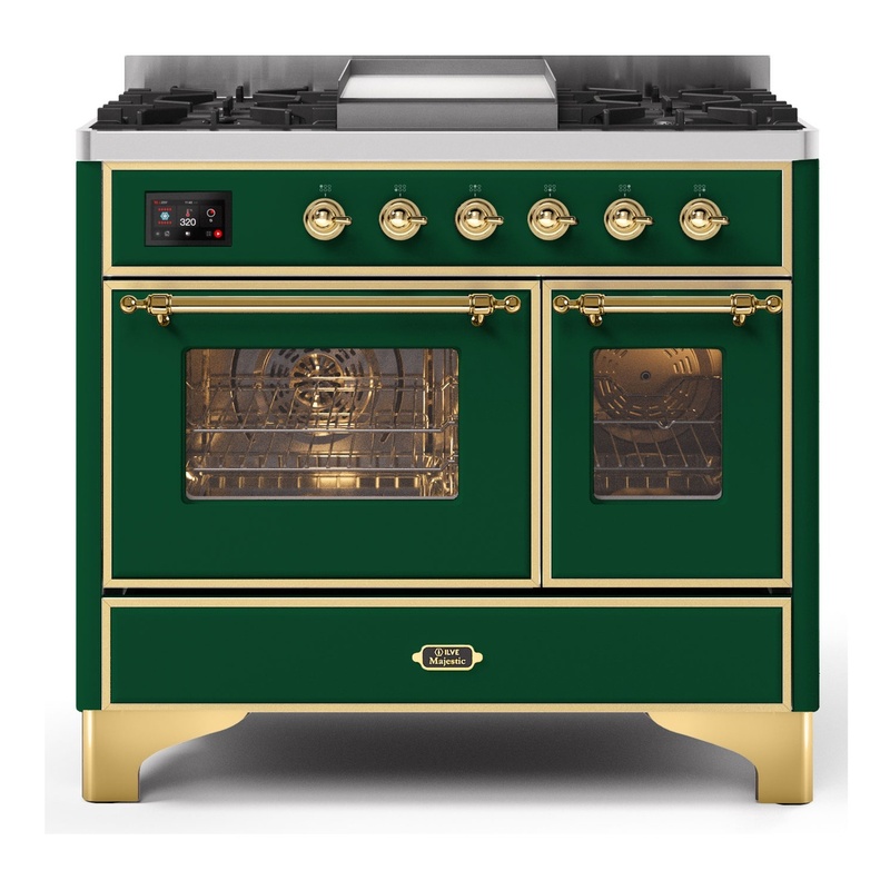 ILVE UMD10FDNS3EGGLP Majestic II 40" Dual Fuel Range (Liquid Propane, Triple Glass Door, Emerald Green, Brass)