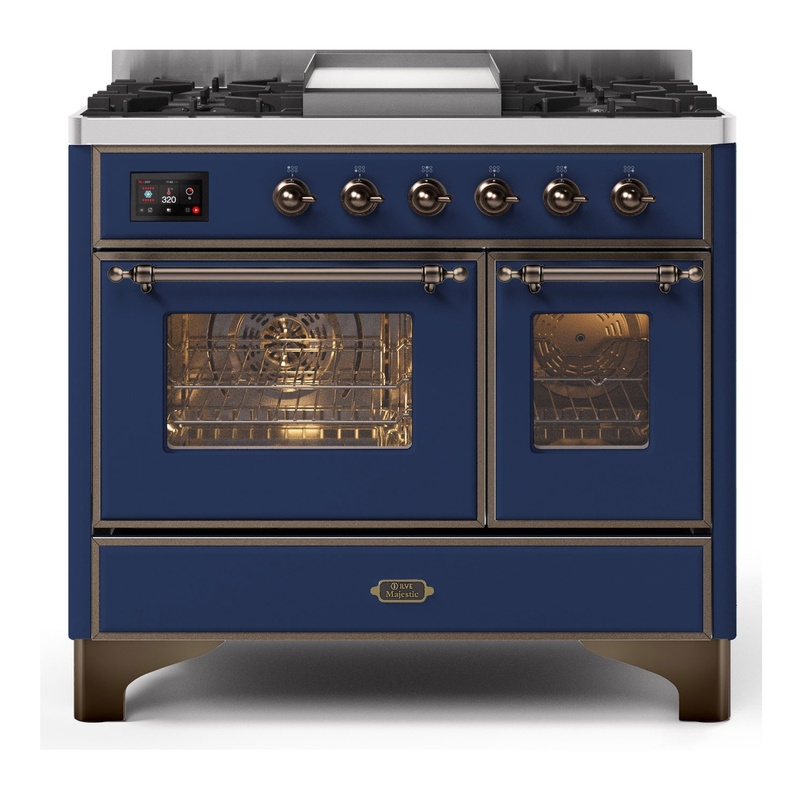 ILVE UMD10FDNS3MBBLP Majestic II 40" Dual Fuel Range (Liquid Propane, Triple Glass Door, Midnight Blue, Burnished)