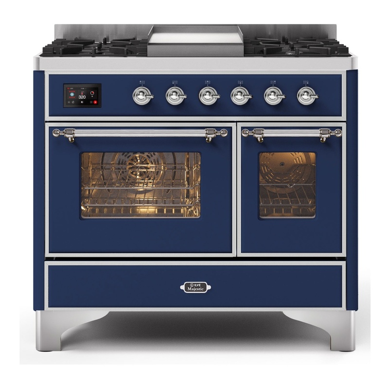 ILVE UMD10FDNS3MBCLP Majestic II 40" Dual Fuel Range (Liquid Propane, Triple Glass Door, Midnight Blue, Chrome)