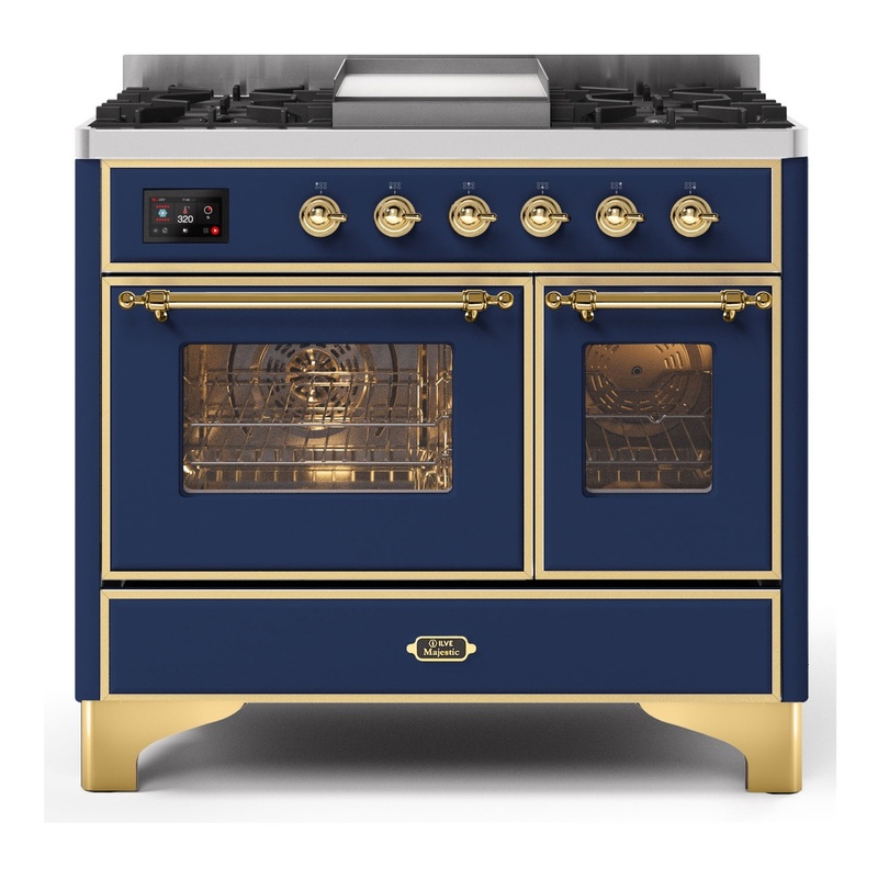 ILVE UMD10FDNS3MBGLP Majestic II 40" Dual Fuel Range (Liquid Propane, Triple Glass Door, Midnight Blue, Brass)