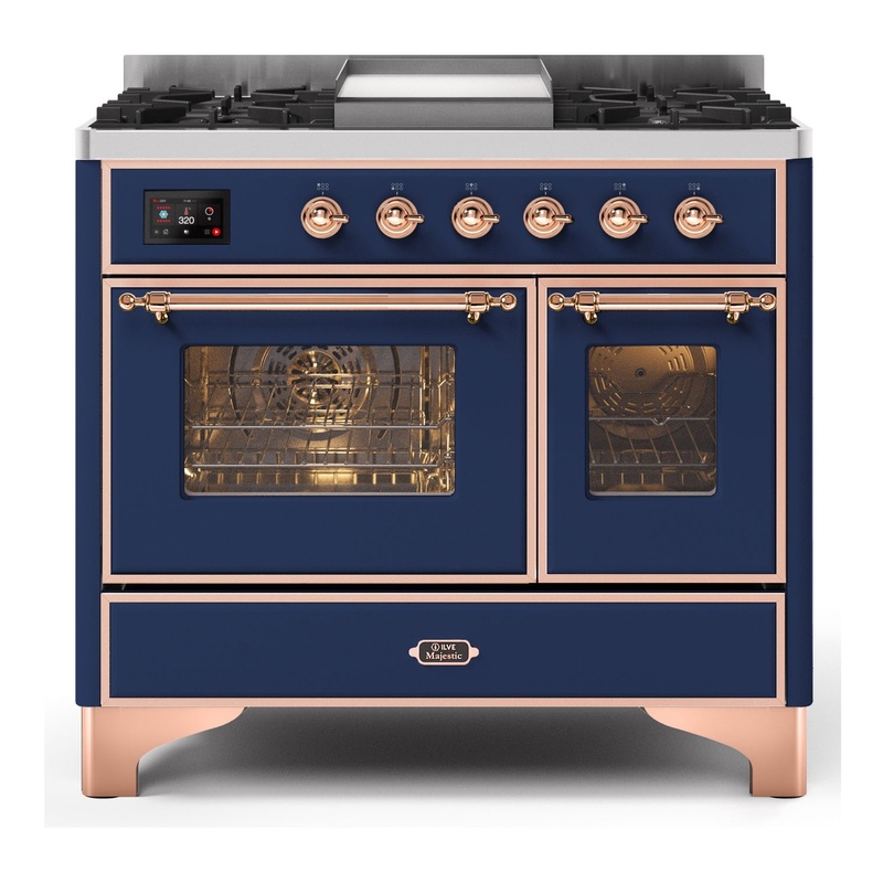 ILVE UMD10FDNS3MBPLP Majestic II 40" Dual Fuel Range (Liquid Propane, Triple Glass Door, Midnight Blue, Copper)