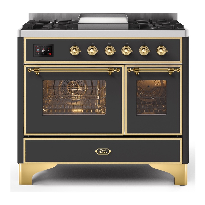 ILVE UMD10FDNS3MGBLP Majestic II 40" Dual Fuel Range (Liquid Propane, Triple Glass Door, Graphite Matte, Burnished)