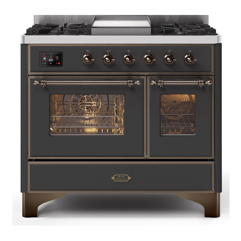 ILVE UMD10FDNS3MGB Majestic II 40" Dual Fuel Range (Natural Gas, Triple Glass Door, Graphite Matte, Burnished)