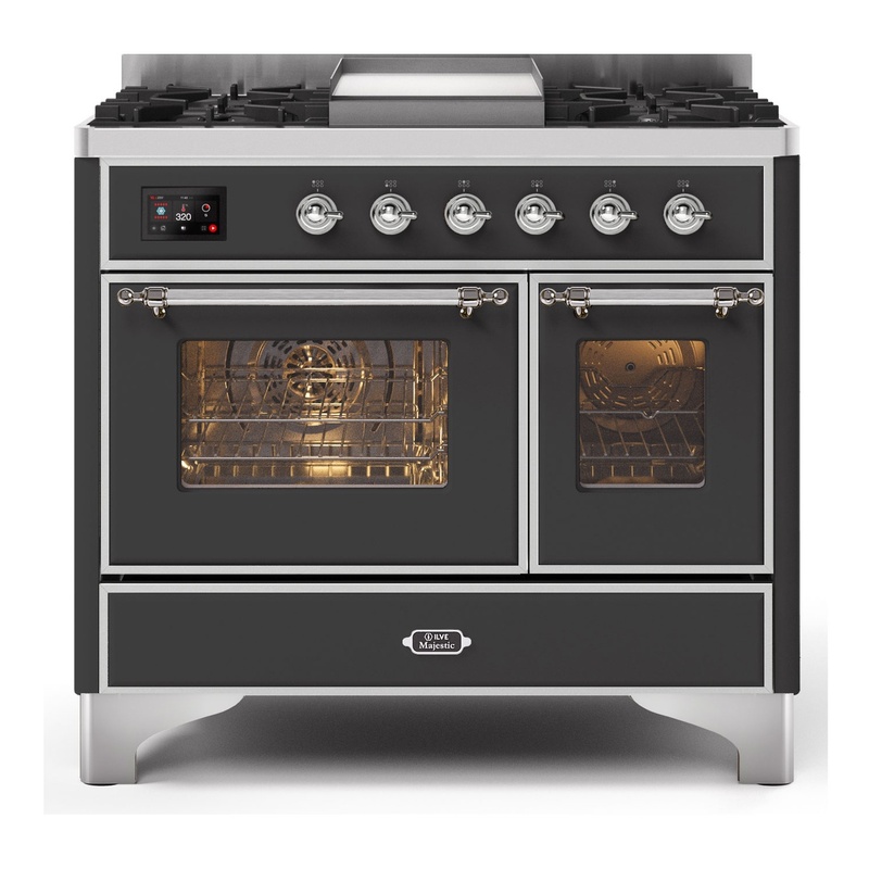 ILVE UMD10FDNS3MGCLP Majestic II 40" Dual Fuel Range (Liquid Propane, Triple Glass Door, Graphite Matte, Chrome)