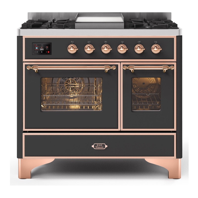 ILVE UMD10FDNS3MGPLP Majestic II 40" Dual Fuel Range (Liquid Propane, Triple Glass Door, Graphite Matte, Copper)