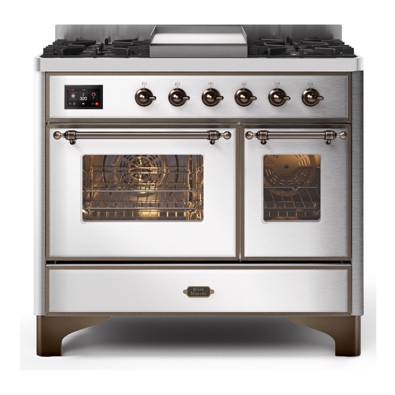 ILVE UMD10FDNS3SSBLP Majestic II 40" Dual Fuel Range (Liquid Propane, Triple Glass Door, Stainless Steel, Burnished)