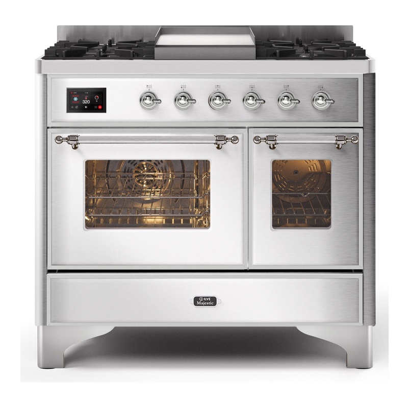 ILVE UMD10FDNS3SSCLP Majestic II 40" Dual Fuel Range (Liquid Propane, Triple Glass Door, Stainless Steel, Chrome)