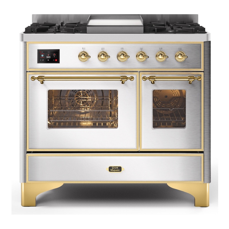 ILVE UMD10FDNS3SSGLP Majestic II 40" Dual Fuel Range (Liquid Propane, Triple Glass Door, Stainless Steel, Brass)