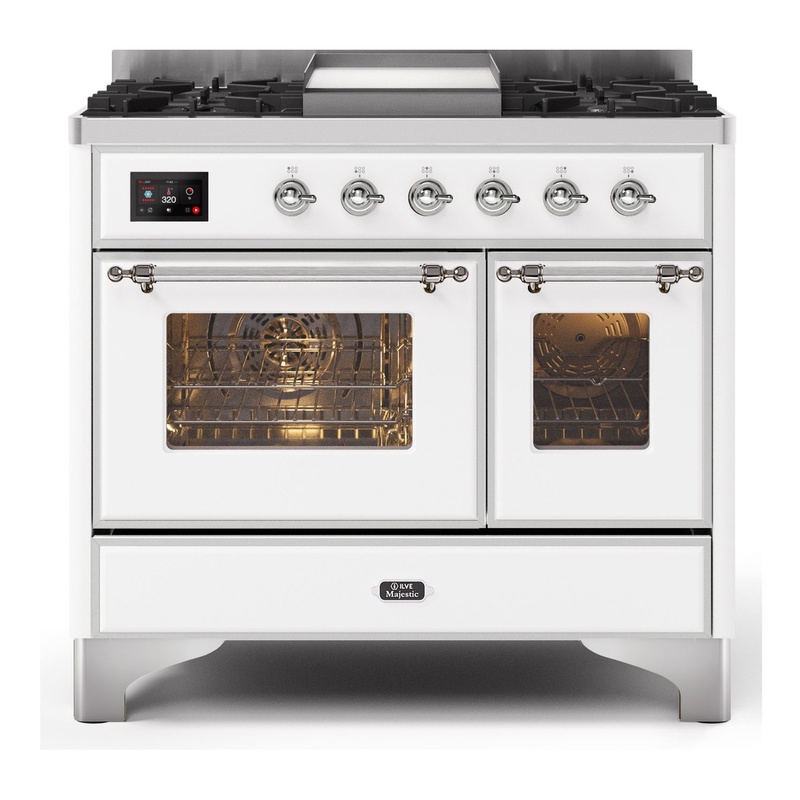 ILVE UMD10FDNS3WHCLP Majestic II 40" Dual Fuel Range (Liquid Propane, Triple Glass Door, White, Chrome)