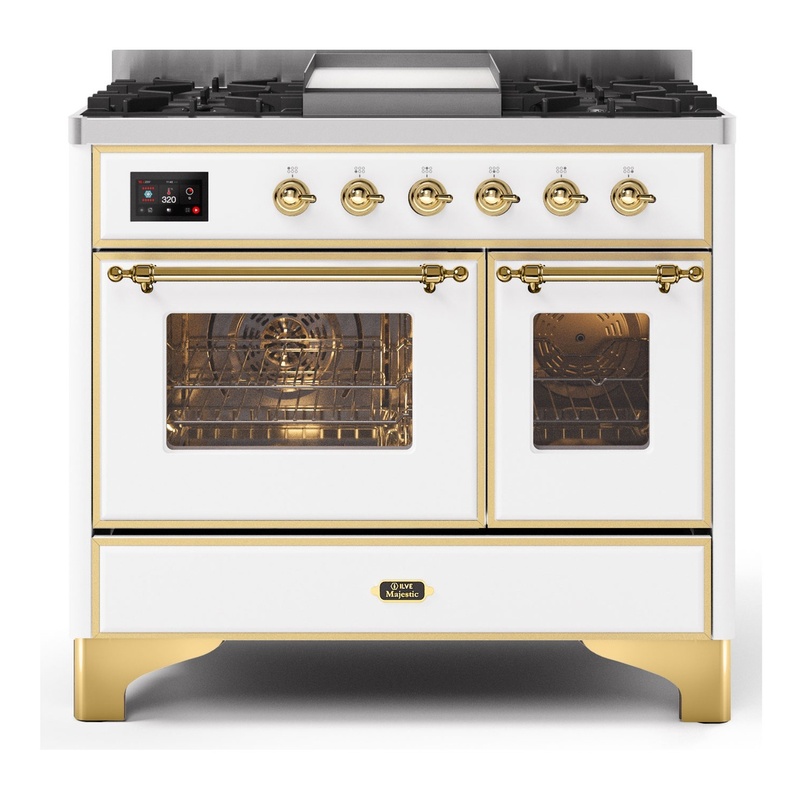 ILVE UMD10FDNS3WHGLP Majestic II 40" Dual Fuel Range (Liquid Propane, Triple Glass Door, White, Brass)