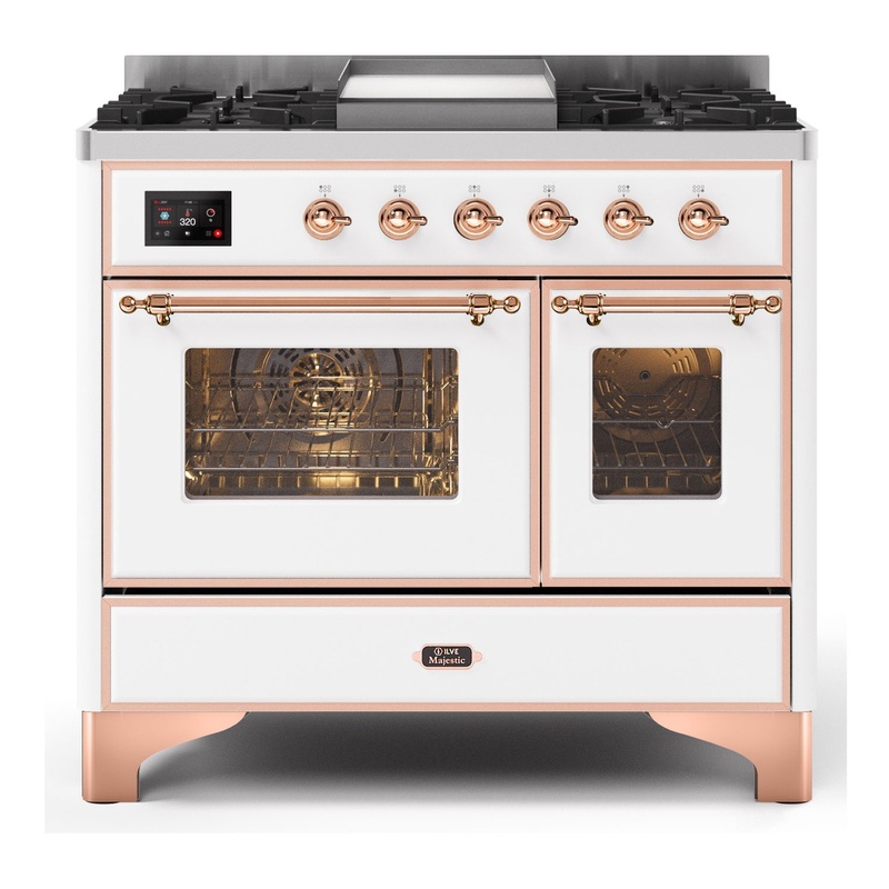 ILVE UMD10FDNS3WHPLP Majestic II 40" Dual Fuel Range (Liquid Propane, Triple Glass Door, White, Copper)