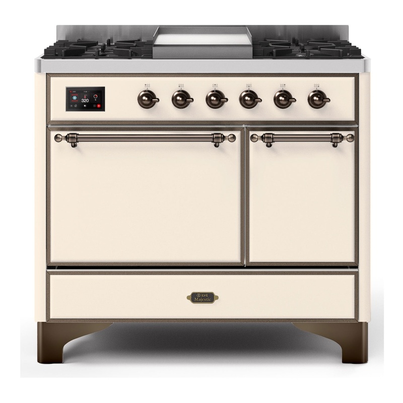 ILVE UMD10FDQNS3AWBLP Majestic II 40" Dual Fuel Range (Liquid Propane, Solid Door, Antique White, Burnished)