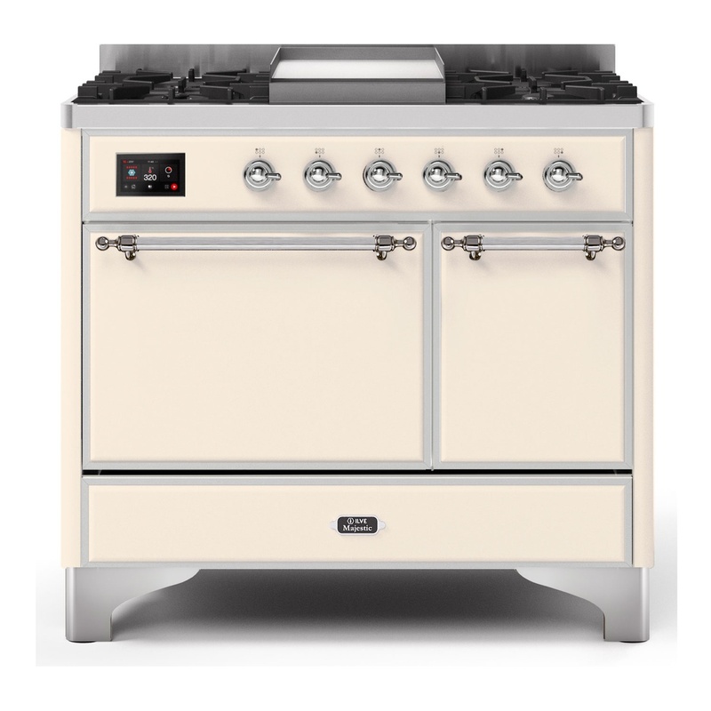 ILVE UMD10FDQNS3AWCLP Majestic II 40" Dual Fuel Range (Liquid Propane, Solid Door, Antique White, Chrome)