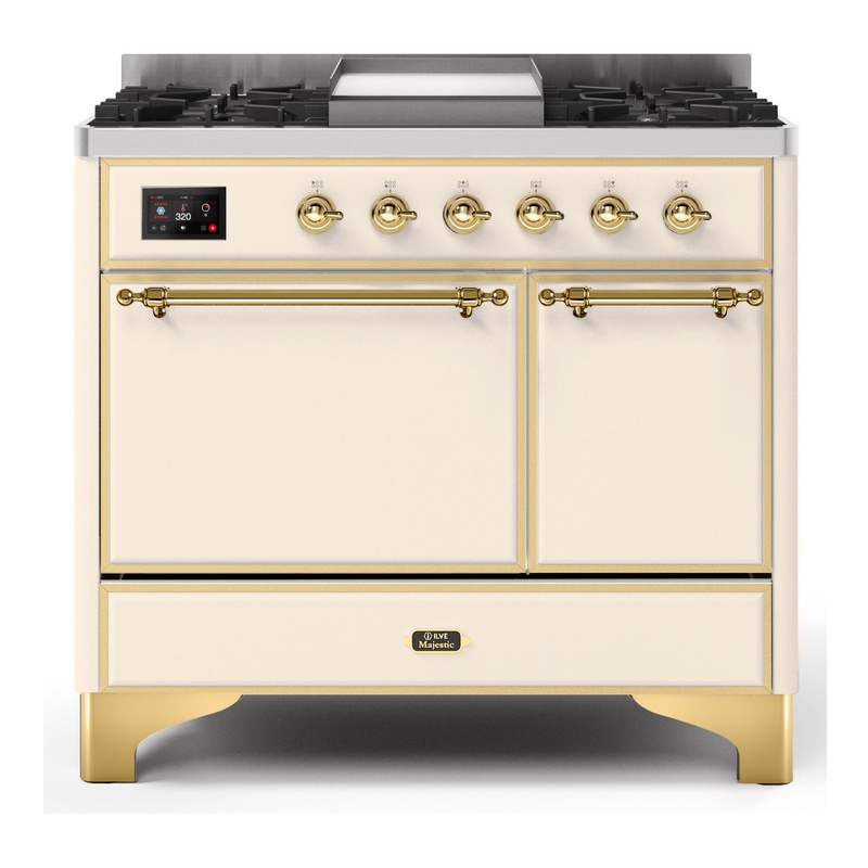 ILVE UMD10FDQNS3AWGLP Majestic II 40" Dual Fuel Range (Liquid Propane, Solid Door, Antique White, Brass)