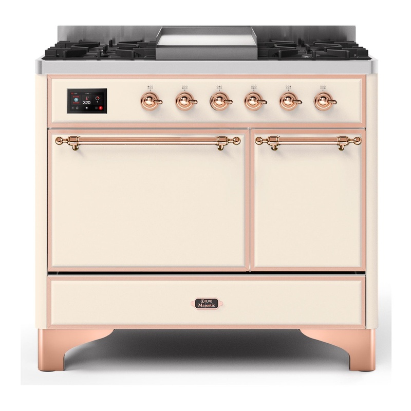 ILVE UMD10FDQNS3AWPLP Majestic II 40" Dual Fuel Range (Liquid Propane, Solid Door, Antique White, Copper)