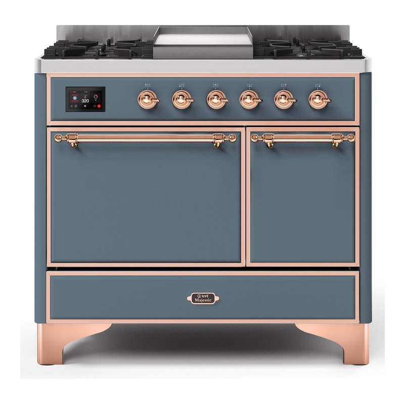 ILVE UMD10FDQNS3BGPLP Majestic II 40" Dual Fuel Range (Liquid Propane, Solid Door, Blue Grey, Copper)