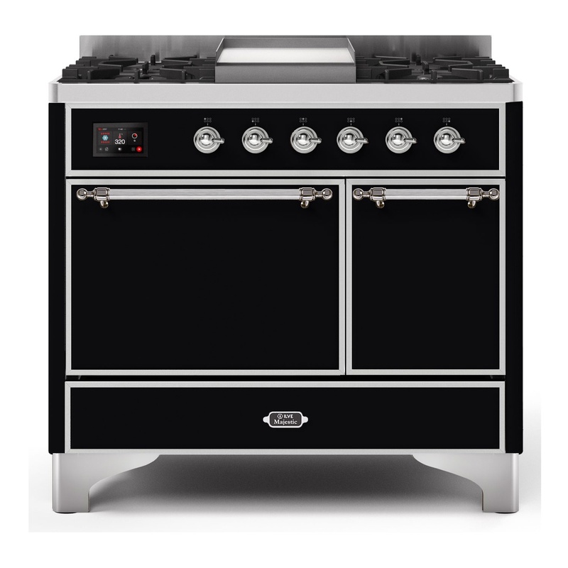 ILVE UMD10FDQNS3BKCLP Majestic II 40" Dual Fuel Range (Liquid Propane, Solid Door, Glossy Black, Chrome)