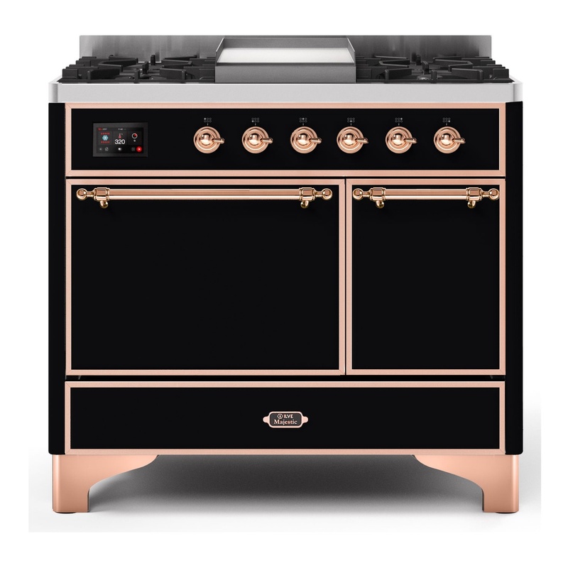 ILVE UMD10FDQNS3BKPLP Majestic II 40" Dual Fuel Range (Liquid Propane, Solid Door, Glossy Black, Copper)