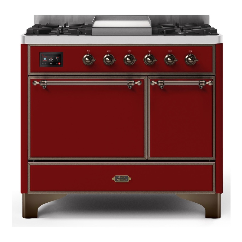 ILVE UMD10FDQNS3BUBLP Majestic II 40" Dual Fuel Range (Liquid Propane, Solid Door, Burgundy, Burnished)