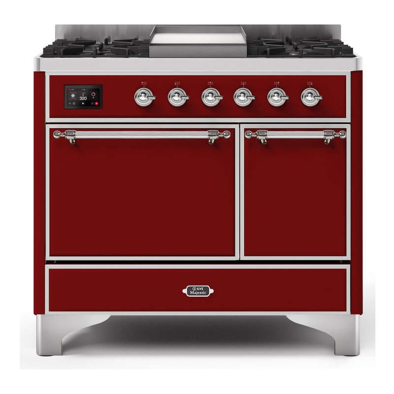 ILVE UMD10FDQNS3BUCLP Majestic II 40" Dual Fuel Range (Liquid Propane, Solid Door, Burgundy, Chrome)